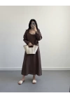 TENSEL KAHVE GÖMLEKLİ ELBİSE