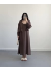 TENSEL KAHVE GÖMLEKLİ ELBİSE