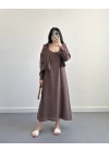 TENSEL KAHVE GÖMLEKLİ ELBİSE