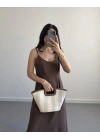 TENSEL KAHVE GÖMLEKLİ ELBİSE