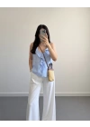TWİLA ÖNÜ FIRFIRLI ASKILI BLUZ MAVİ