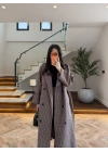 VİZON EKOSE KUŞAKLI UZUN TRENÇ -7801