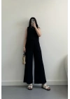 Winella siyah keten bluz takım