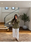 YAĞ YEŞİLİ KUŞAKLI APOLETLİ TRENÇ -7753