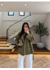 YAĞ YEŞİLİ KUŞAKLI APOLETLİ TRENÇ -7753