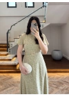 YEŞİL KISA KOL KEMERLİ GÜRÜLÜ ELBİSE -3231
