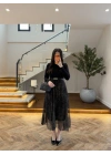 YEŞİL ŞİFON PİLİSE DETAYLI ELBİSE-4199