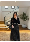 YEŞİL ŞİFON PİLİSE DETAYLI ELBİSE-4199