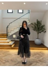 YEŞİL ŞİFON PİLİSE DETAYLI ELBİSE-4199