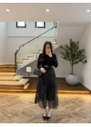 YEŞİL ŞİFON PİLİSE DETAYLI ELBİSE-4199
