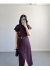 ZR MODEL BORDO KEMERLİ ELBİSE