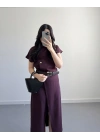 ZR MODEL BORDO KEMERLİ ELBİSE