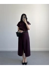 ZR MODEL BORDO KEMERLİ ELBİSE