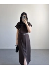 ZR MODEL KAHVE KEMERLİ ELBİSE