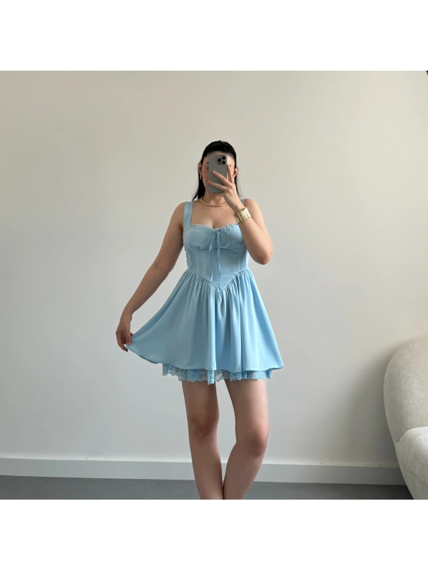Elana mavi mini elbise