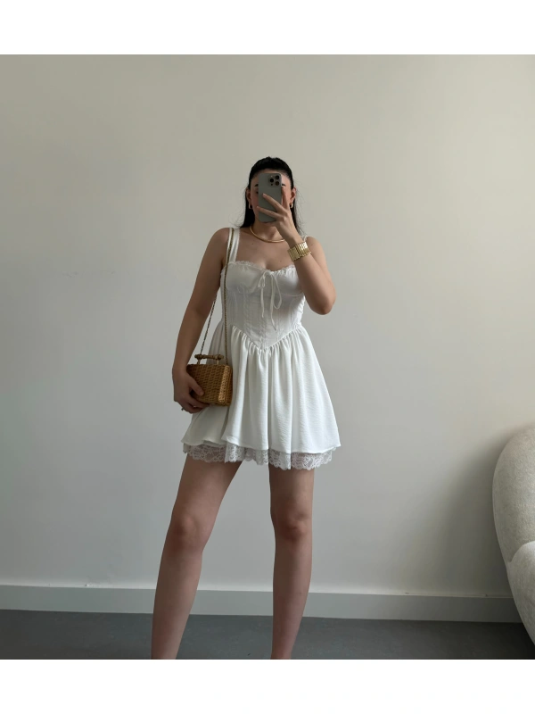 Elana beyaz mini elbise