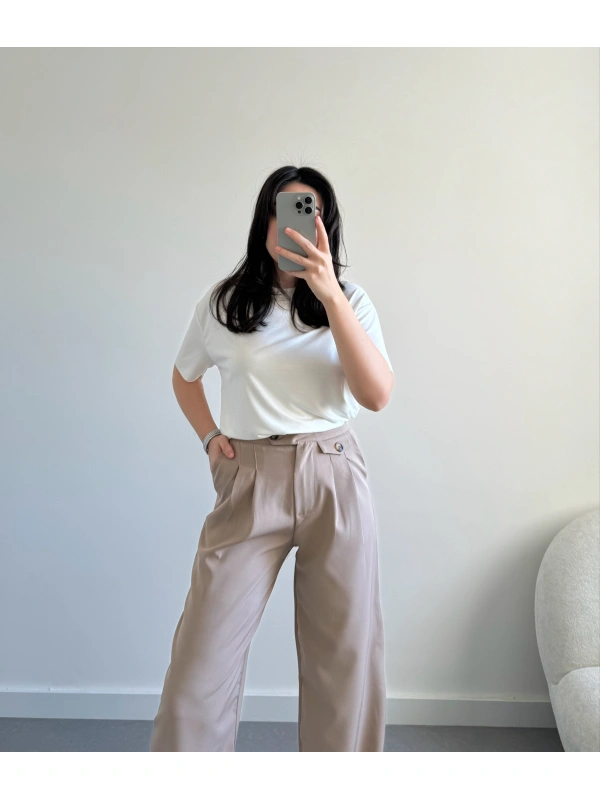 Kumaş vizon palazzo pantolon