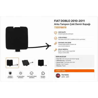 FIAT DOBLO 2010-2011 Arka Tampon Çeki Demir Kapağı 735516619