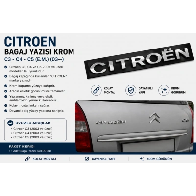 Citroen Bagaj Yazısı Krom C3 C4 C5 2003 ve Üzeri