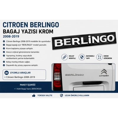 Citroen Berlingo Bagaj Yazısı Krom 2008-2019