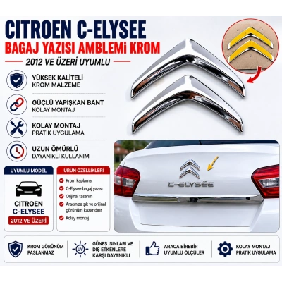 Citroen C-Elysee Bagaj Yazısı Amblemi Krom 2012 ve Üzeri Uyumlu