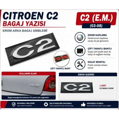 Citroen C2 Bagaj Yazısı Krom Arka Bagaj Amblemi 2003-2008 Uyumlu