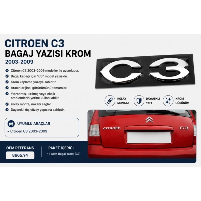 Citroen C3 Bagaj Yazısı Krom 2003-2009