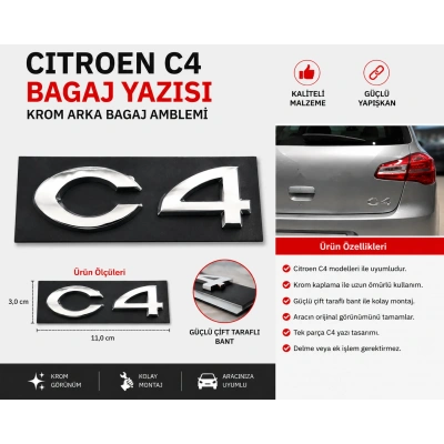 Citroen C4 Bagaj Yazısı Krom Arka Bagaj Amblemi Logo Uyumlu