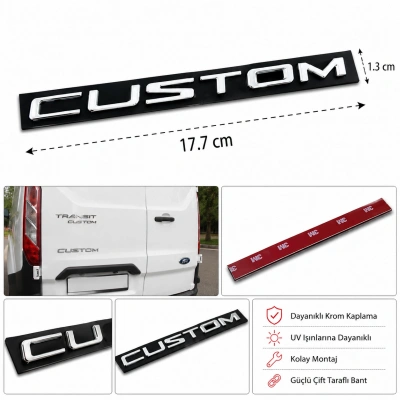 Ford Transit Custom Bagaj Yazısı Krom Arka Bagaj Amblemi Logo Uyumlu