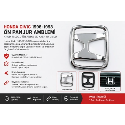 Honda Civic 1996-1998 Ön Panjur Amblemi Krom H Logo Ön Arma Uyumlu