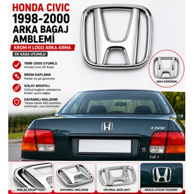Honda Civic 1998-2000 Arka Bagaj Amblemi Krom H Logo Arka Arma EK Kasa Uyumlu