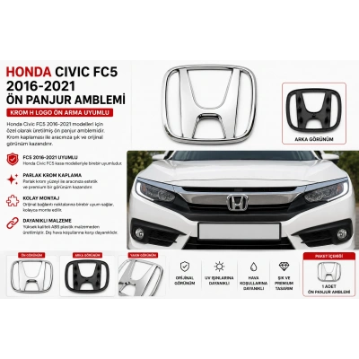 Honda Civic FC5 2016-2021 Ön Panjur Amblemi Krom H Logo Ön Arma Uyumlu