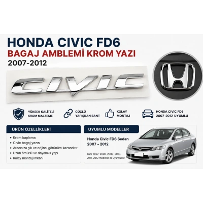 Honda Civic FD6 Bagaj Amblemi Krom Yazı 2007-2012