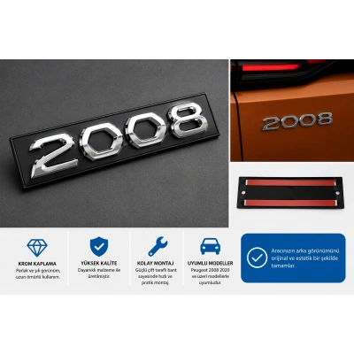 Peugeot 2008 Bagaj Yazısı Krom Arka Bagaj Amblemi 2020 ve Üzeri Uyumlu