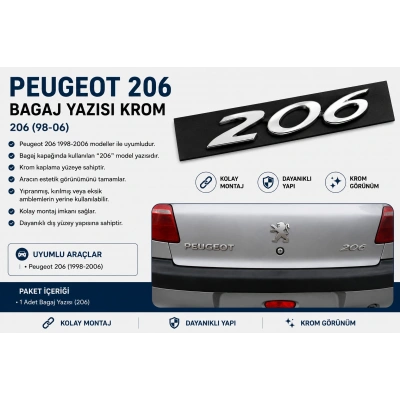 Peugeot 206 Bagaj Yazısı Krom 1998-2006