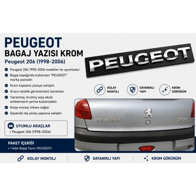 Peugeot 206 Bagaj Yazısı Krom 1998-2006