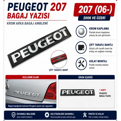 Peugeot 207 Bagaj Yazısı Krom Arka Bagaj Amblemi 2006 ve Üzeri Uyumlu
