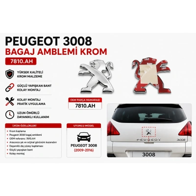 Peugeot 3008 Bagaj Amblemi Krom 7810.AH