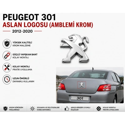 Peugeot 301 Bagaj Aslan Amblemi Krom 2012-2020