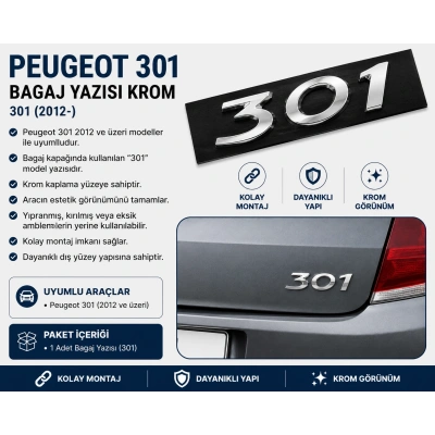 Peugeot 301 Bagaj Yazısı Krom 2012 ve Üzeri