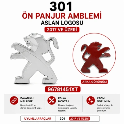 Peugeot 301 Ön Panjur Amblemi Aslan Logosu 2017 ve Üzeri