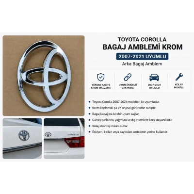 Toyota Corolla Bagaj Amblemi Krom 2007-2021 Uyumlu