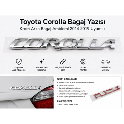 Toyota Corolla Bagaj Yazısı Krom Arka Bagaj Amblemi 2014-2019 Uyumlu
