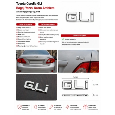 Toyota Corolla GLi Bagaj Yazısı Krom Amblem Arka Bagaj Logo Uyumlu