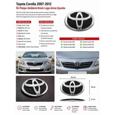 Toyota Corolla Ön Panjur Amblemi Krom Logo 2007-2012 Uyumlu