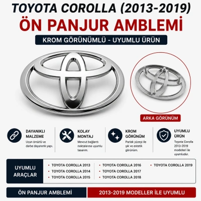 Toyota Corolla Uyumlu Ön Panjur Amblemi 2013-2019 Krom Görünümlü