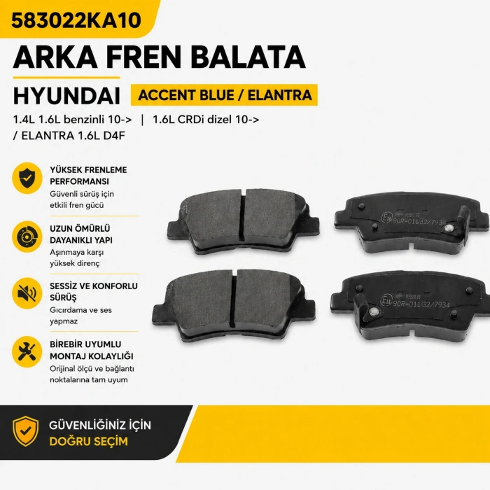 583022KA10 Arka Fren Balata Hyundai Accent Blue Elantra Uyumlu