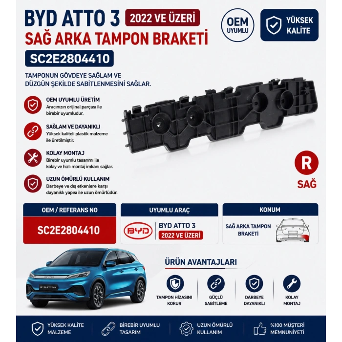 BYD Atto 3 2022 ve Üzeri Sağ Arka Tampon Braketi SC2E2804410