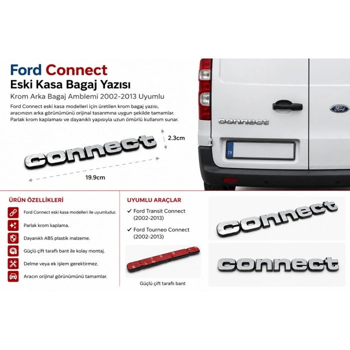 Ford Connect Eski Kasa Bagaj Yazısı Krom Arka Bagaj Amblemi 2002-2013 Uyumlu