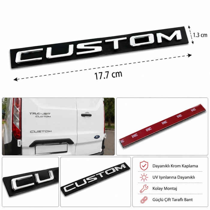 Ford Transit Custom Bagaj Yazısı Krom Arka Bagaj Amblemi Logo Uyumlu